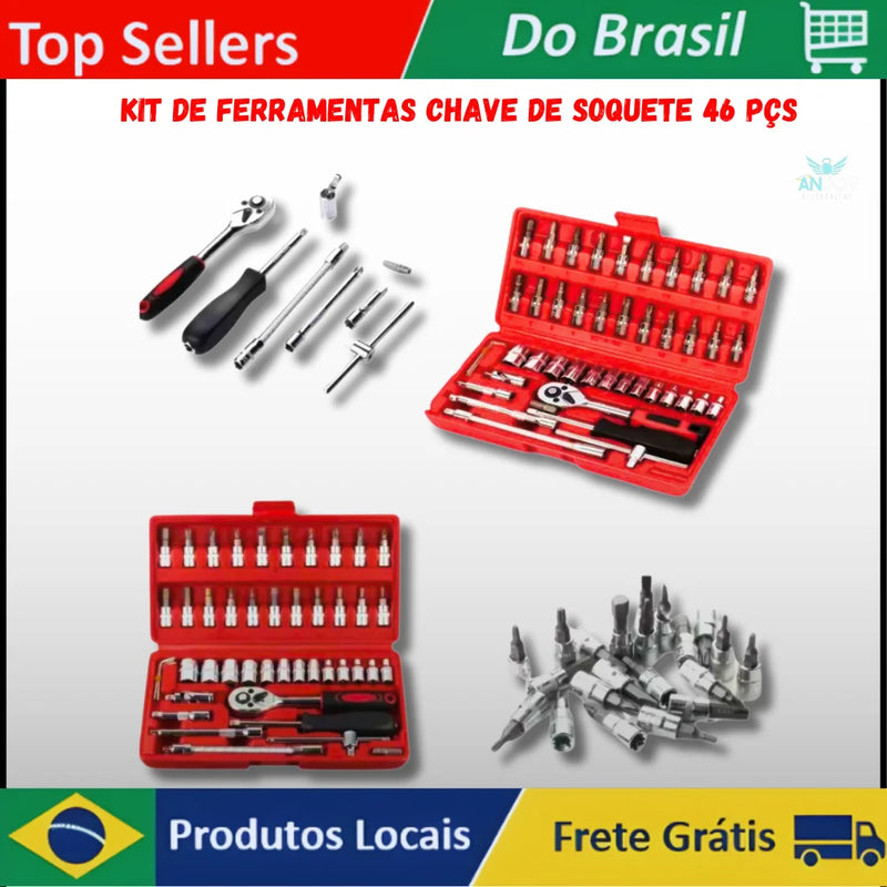 Kit Completo de Ferramentas com Chave de Soquete - 46 Peças, Alta Qualidade e Durabilidade