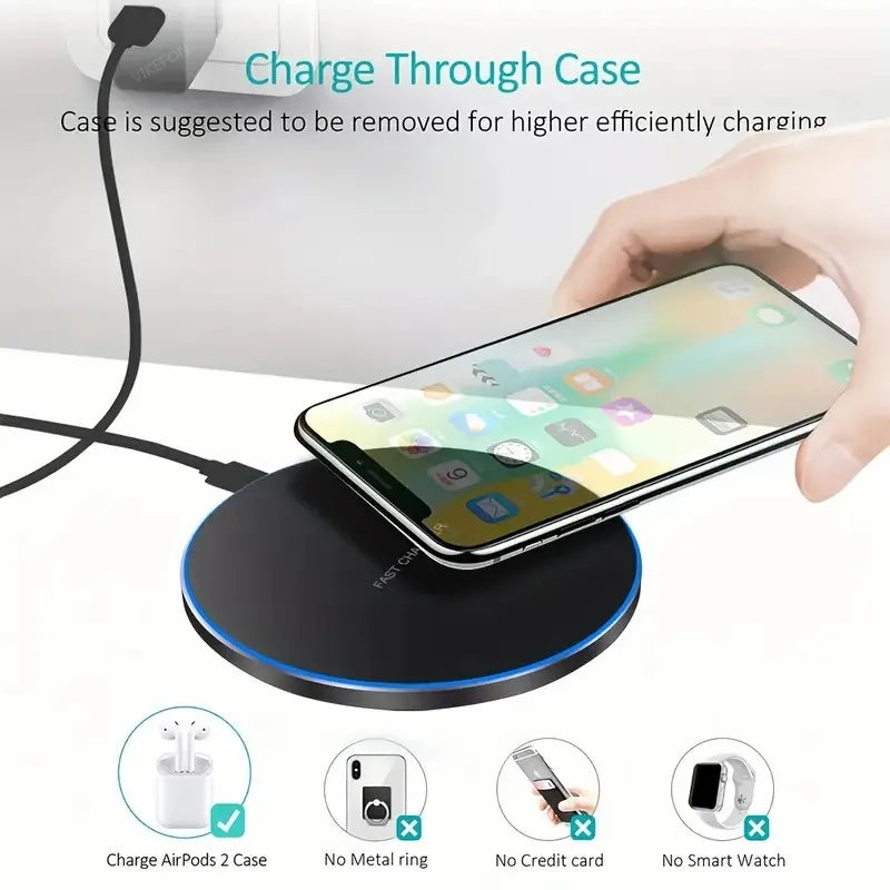 Carregador rápido sem fio Pad Stand Desktop Mobile Phone Charging Dock Station para iPhone 15 14 13 12 11 X Samsung Xiaomi Huawei